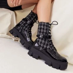 Final Sale - The Item Cannot Be ReturnedGrandleapCombat Boots - Lug Sole -Lightweight Shop grandleap black 007 002 029 look part sq nt 1200x1200